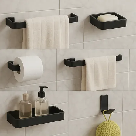 Kit Acessórios Para Banheiro Lavabo Preto 6 Peças