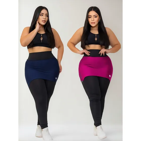 Kit 2 Calça Legging Feminina Plus Size Preta Academia Suplex