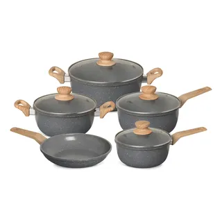 Conjunto De Panelas 5 Peças Com Revestimento Cerâmico Antiaderente E Acabamento Marmorizado E Fundo Compatível Com Indução Oster - Dark Grey Cinza-escuro