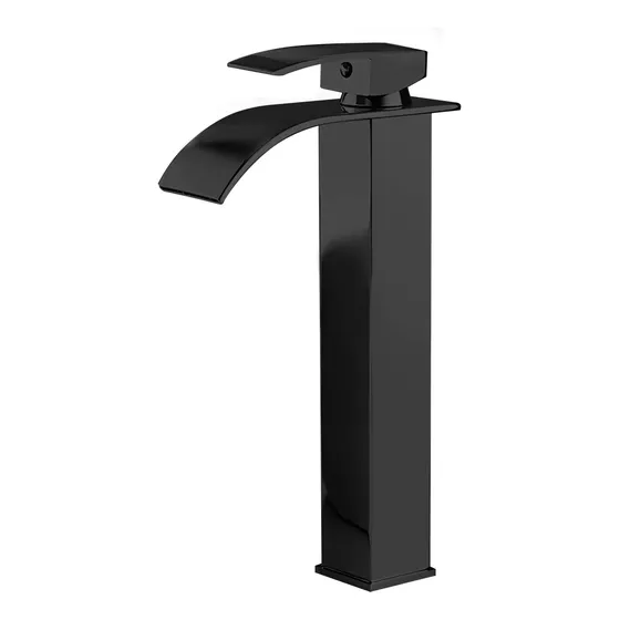 Grifo Monomando Mezclador Lavabo De Baño Cascada Negro 30cm