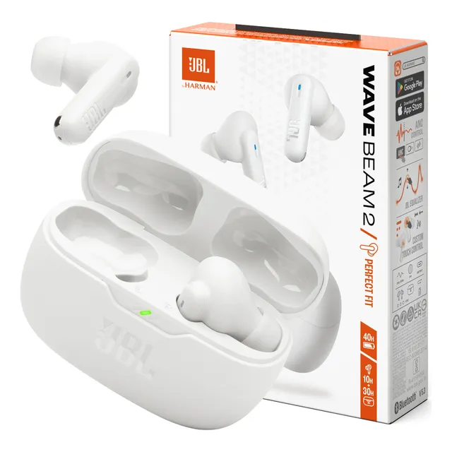 Fone Ouvido Jbl Wave Beam 2 Sem Fio Branco Cancela Ruído Nfe