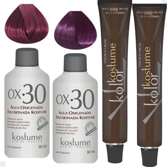 Kit Coloração Kostume Marsala Prime 8.26 + Violeta + Ox30vol