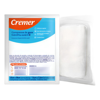 Kit 30 Pct Compressa Gaze 7,5x7,5 Estéril 13 Fios - Cremer Kit 30 Pct Compressa Gaze 7,5x7,5 Estéril 13 Fios - Cremer