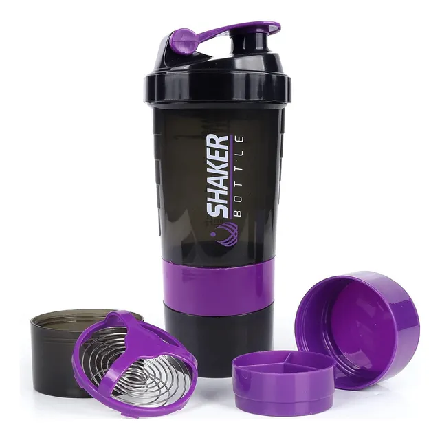 Shaker 3 En 1, Botella Mezclador Batidos Proteina 500ml Gym