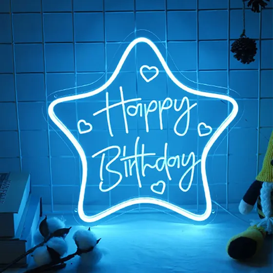 Feliz Cumpleaño Letrero Neon Estrella Cinco Punta Luz Led