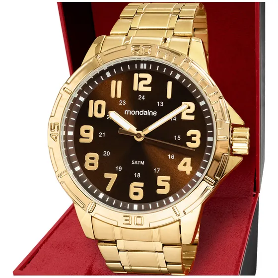 Relógio Masculino Mondaine Dourado Prova D'água Com Iluminator