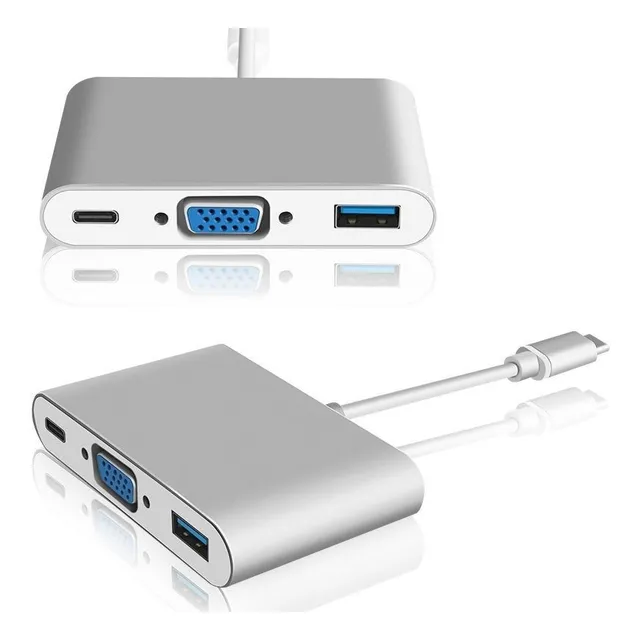 Adaptador Hub Tipo C 3en1 A Vga-usb 3.0 Y Tipo C, 4k