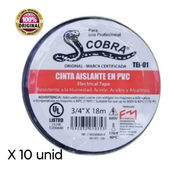 Teipe Cobra Original Fermetal Troquelado 18 Mts X10 Unidades