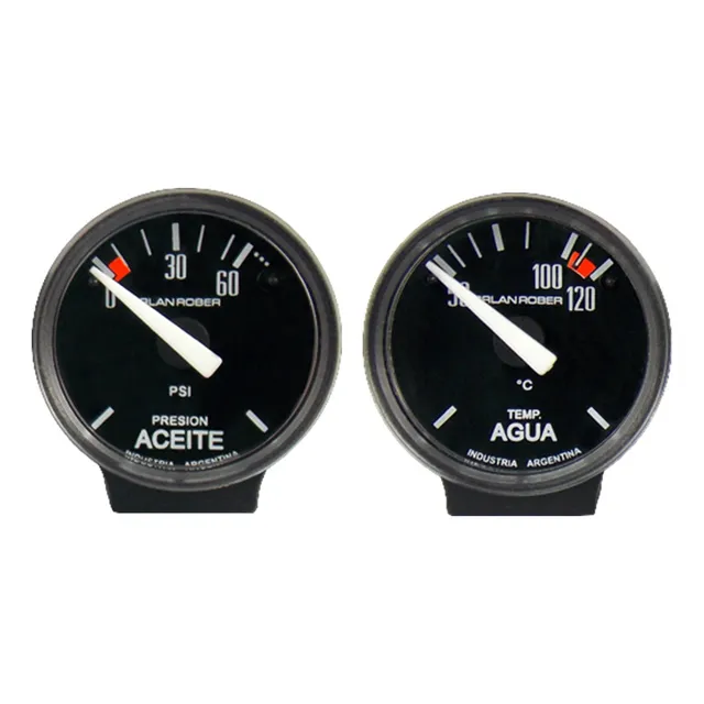 Kit De 2 Relojes Temperatura De Agua  Y Presión De Aceite Eléctricos Ø 40 Mm, Base Autoadhesiva, Con Bulbos Orlan Rober 