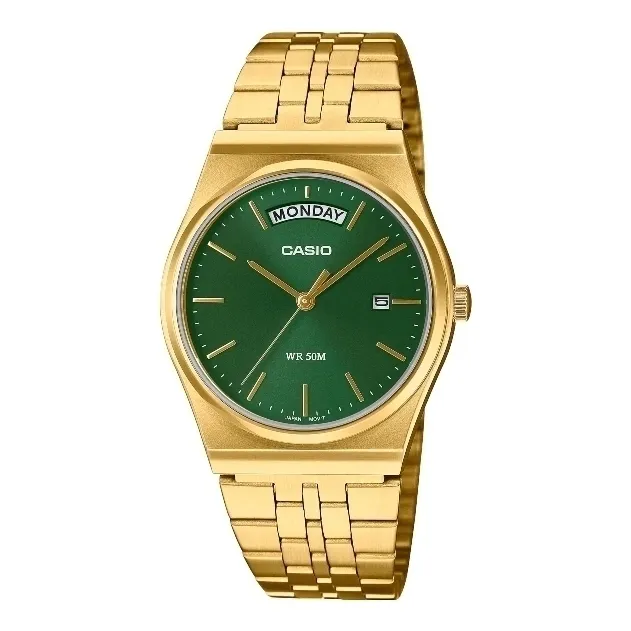 Reloj Casio Mtp-b146g-3av Verde Dorado Acero Pulso Masculino