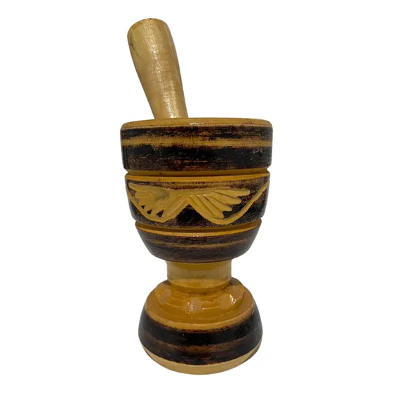 Pilão De Madeira Grande Artesanal Com Socador 18 Cm Lindo