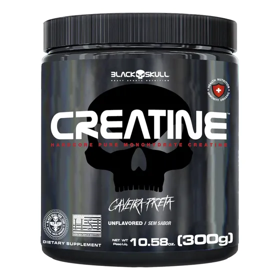 Suplemento Em Pó Creatina 300g Pura Black Skull Sem Sabor Potencialize Sua Força E Recuperacao Muscular