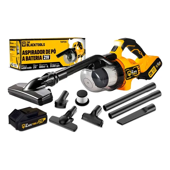 Aspirador De Pó Portátil Industrial Profissional Filtro Hepa Bateria 21v Acompanha 6 Acessórios Tap21a The Black Tools
