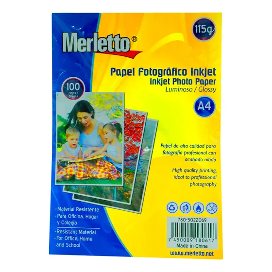 Papel Fotografico Luminoso 115gr A4 100 Hojas