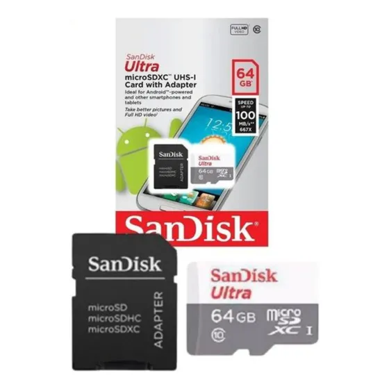 Cartão de memória SanDisk Ultra com adaptador SD 64GB - Modelo SDSQUNS-064G