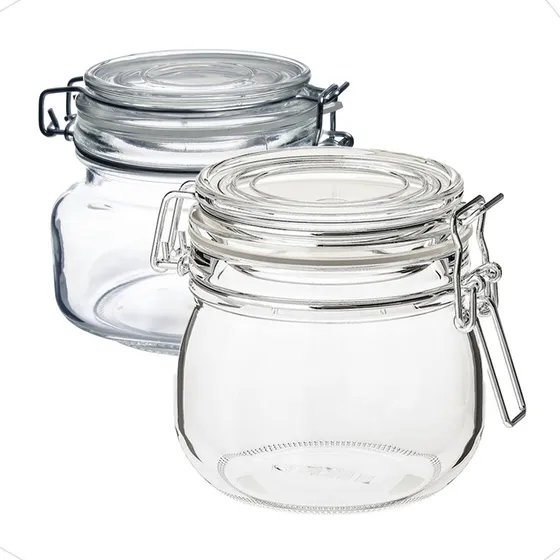 Kit Dois Potes Herméticos De Vidro Com Tampa E Trava 500ml