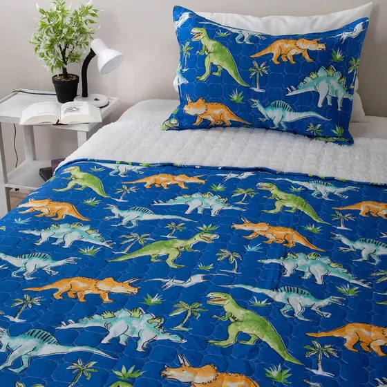 Cubrecama Quilt Con Sherpa 1.5 Plazas Diseños Infantil Doral Color Dinosaurios