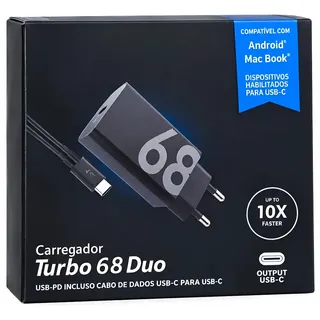 Carregador Para Celular Turbo 68w Duo Tipo C- Super Rápido Preto