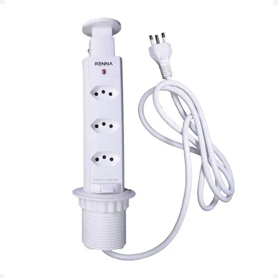 Torre 3 Tomadas Antichoque Retrátil Multiplug Embutir Mesa Cor Branco