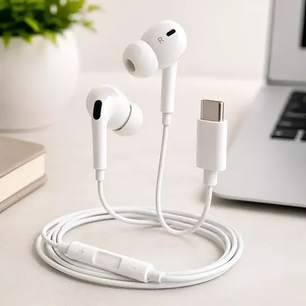 Fone De Ouvido Com Fio Microfone Tipo C In-ear Cabo 1 Metro Branco Com Borrachinha