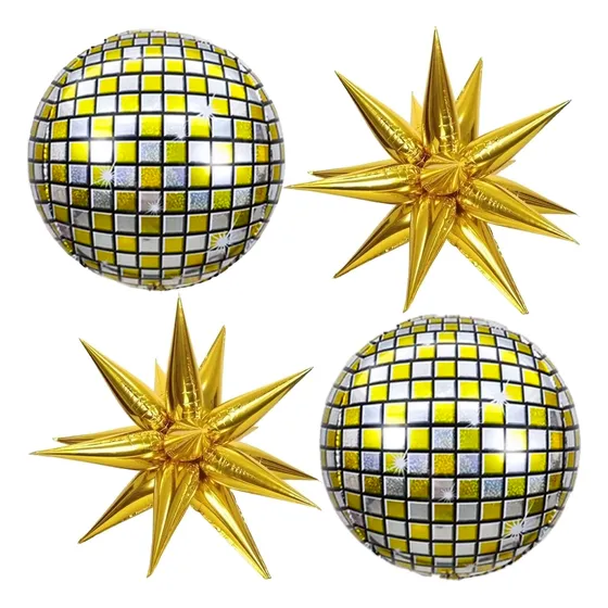 Set Dorado 4 Art. Bola Boliche + Estrella De Puntas Fiesta