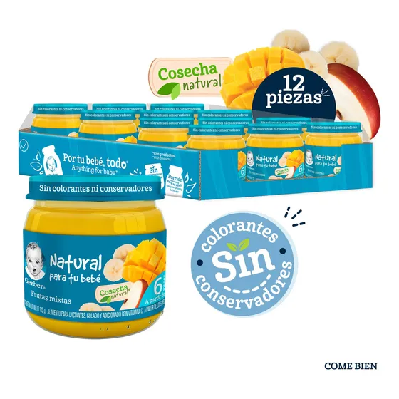Papilla Gerber Cosecha Natural Etapa2 Frutas Mix 113g 12pz