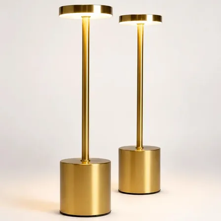 Kit 2 Luminária Mesa Abajur Led Sem Fio 3 Modos De Luz Dourado-escuro