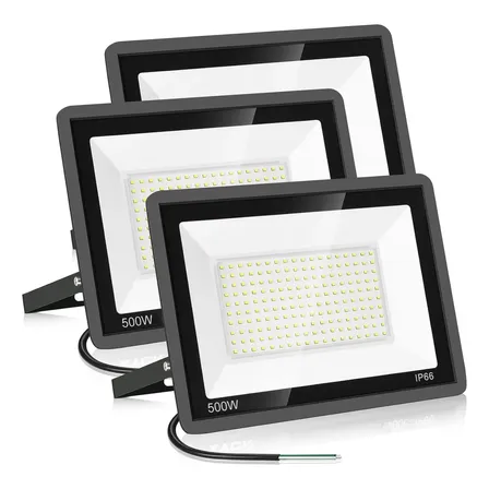 Paquete De 3 Focos Led De 500 W, Ip66, Impermeables, Para Exteriores, De Seguridad, 12500 Lm, Superbrillantes, Luz Blanca Diurna De 5000 K, Para Patio, Jardín,cancha De Baloncesto Y Patio. Negro