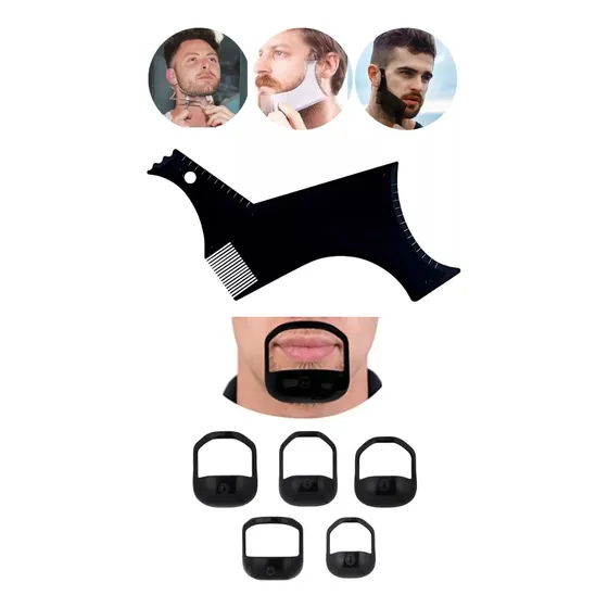 Pente Barba Régua Modelador Alinhador + Molde 5 Tamanhos