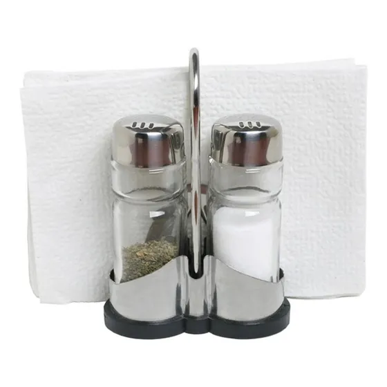 Salero Pimentero Vidrio Con Base Servilletero - Sheshu Home