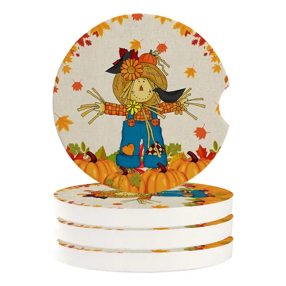 Posavaso Coche Espantapajaro Otoño Para Bebida Juego 4 Casa