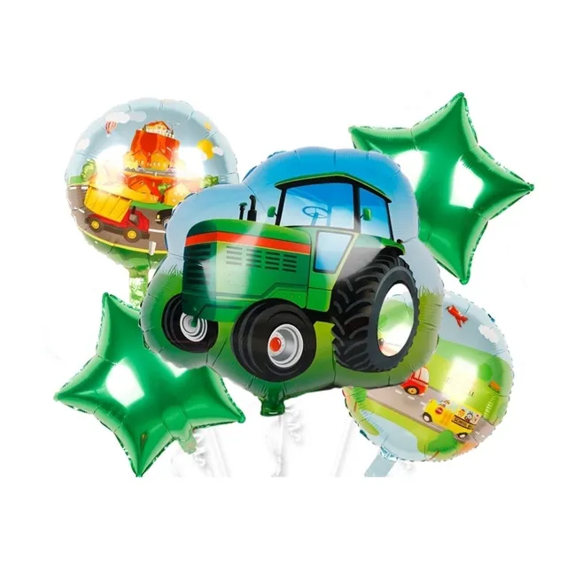 Kit De 5 Globos Con  Tractor  De70 Cm !! Vehiculos , Granja 