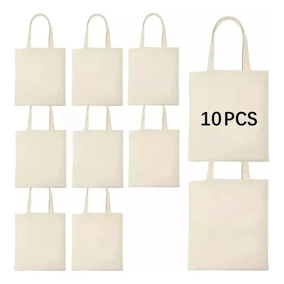 10pcs Tote Bag Bolsas Manta Cruda Bolsas De Algodón 40x35cm Color Blanco Bolsas De Lona
