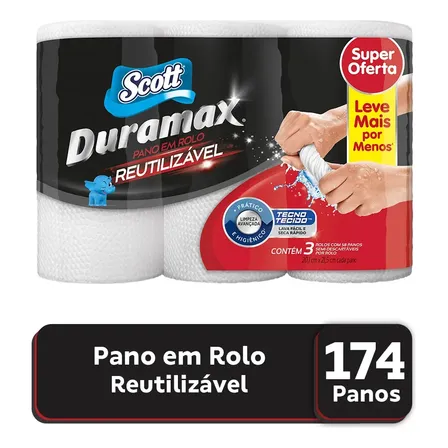 Pano Reutilizável Duramax Com 3 Rolos De 58 Unidades Cada Branco Scott