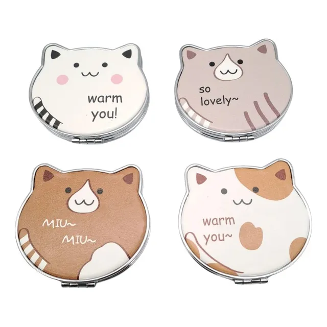Espejo De Mano Cuerina Forma De Gato Set De 4 Unds