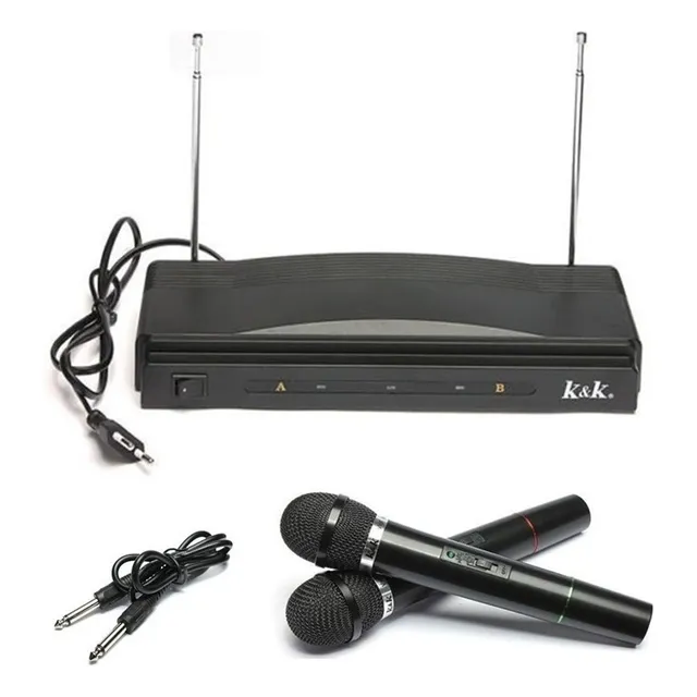 Kit de micrófono y receptor inalámbrico FM dual At-306 de 110 voltios, color negro