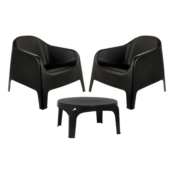 Sillon Plástico Skarpo Negro Set X2 + Mesa Ratona Gardenlife Liso | MercadoLibre