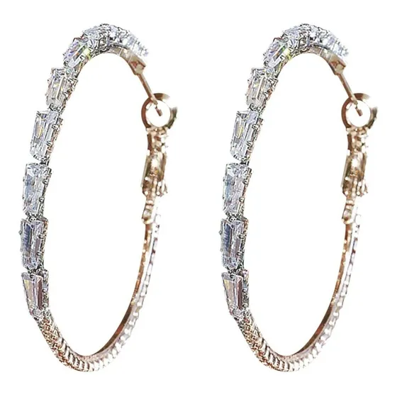 Double Pearl Earrings Large Hoops Circle Rhinestone Thin