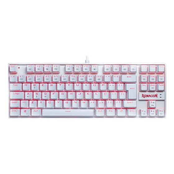Teclado gamer Kumara Led Vermelho Lunar White Switch Redragon