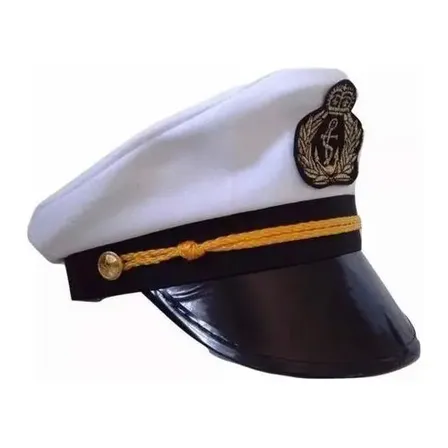 Cap Chapéu Capitão Quepe Ancora Marinha Marinheiro Fantasia Cor Branco