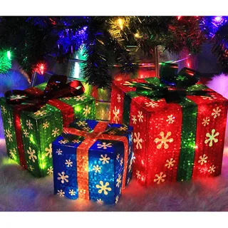 Cajas De Regalo Navideñas Iluminadas Atdawn, Juego De 3 Cajas De Regalo Navideñas Iluminadas Atdawn, Juego De 3