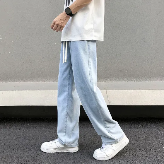 Pantalones Vaqueros Anchos Casuales De Pierna Recta Azul Cla