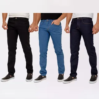 Kit 3 Calça Jeans Masculina Elastano Reta Tecido Premium Kit 3 Calça Jeans Masculina Elastano Reta Tecido Premium