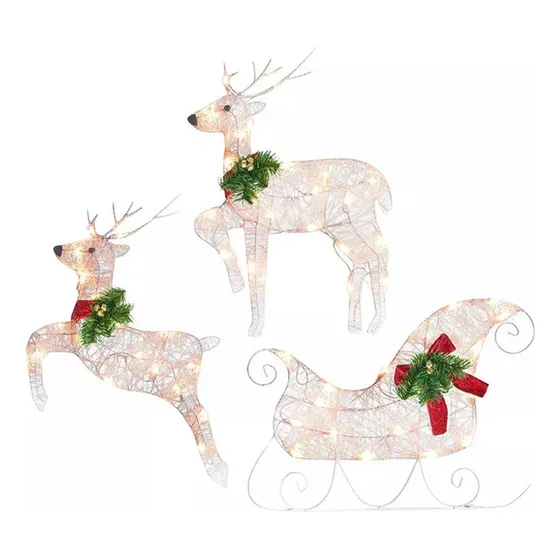 Xc Carro De Trenó Elk Luz Patio Decoração Natalícia Led S