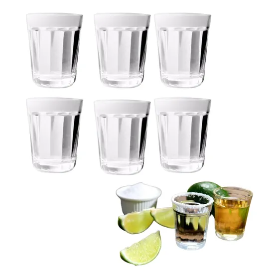 Kit 6 Copo Shot Vidro Dose Cachaça Pinga Tequila Pingometro