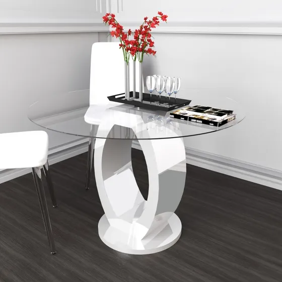 Mesa Redonda Base Laqueada Comedor Diseño Vidrio Sistema Uv