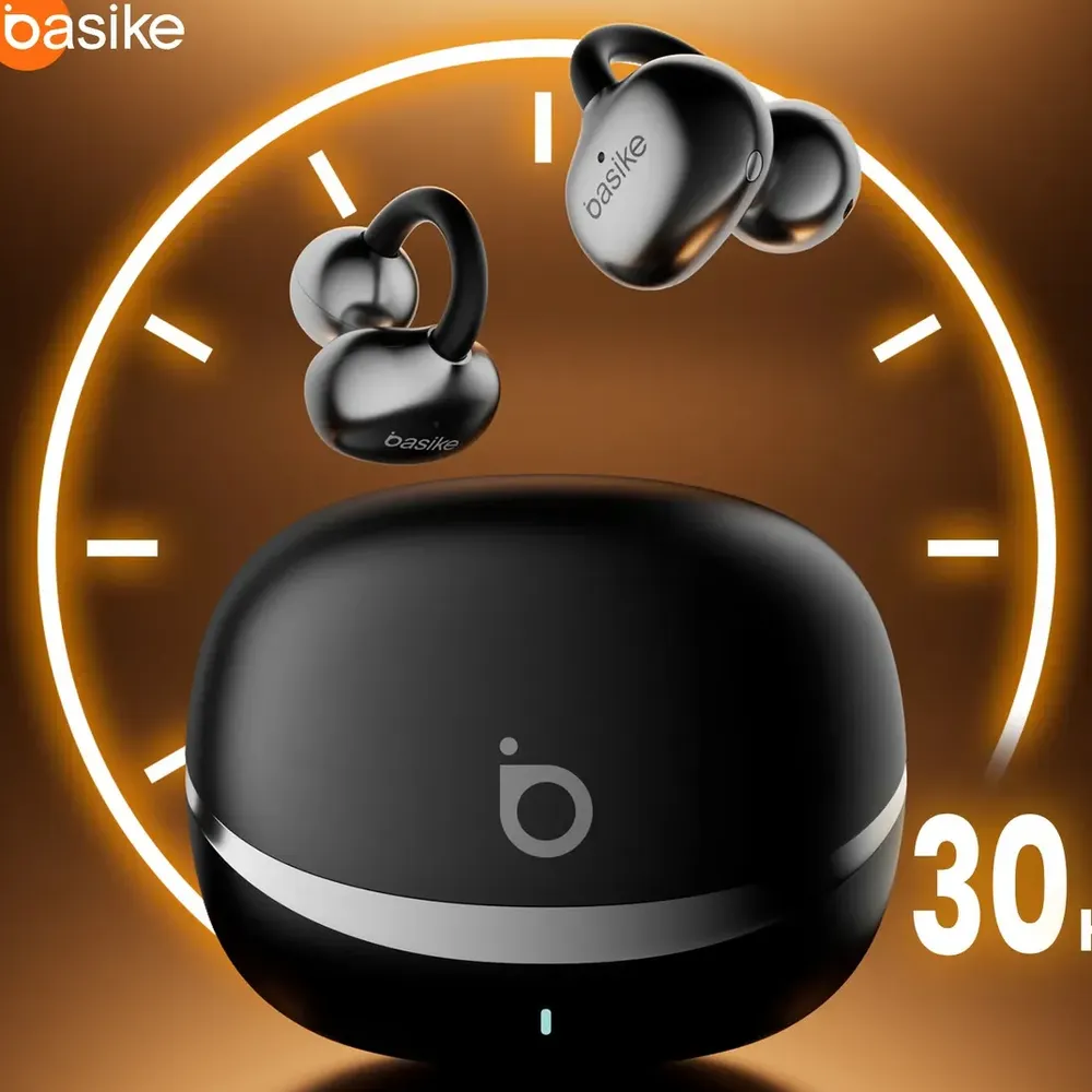 Fone de Ouvido Basike Clip on Bluetooth 5.4, Cancelamento de Ruído e IPX6