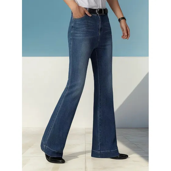 Pantalones Vaqueros Acampanados Mezclilla Para Hombre