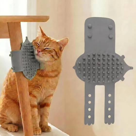 Escova Massageadora De Canto Para Gatos Cinza