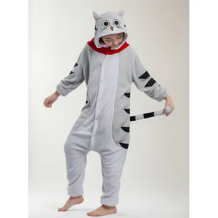 Pijama Gato Gris Enterizo Kigurumi 3-12 Años Plush / Lhua